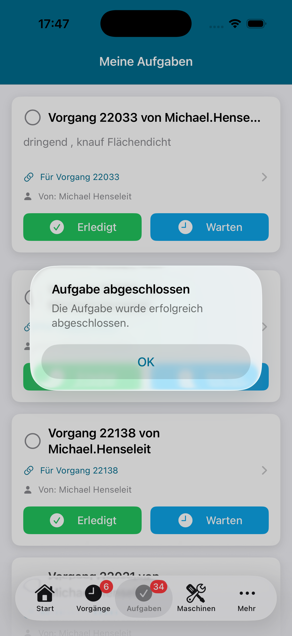 Aufgabe abgeschlossen