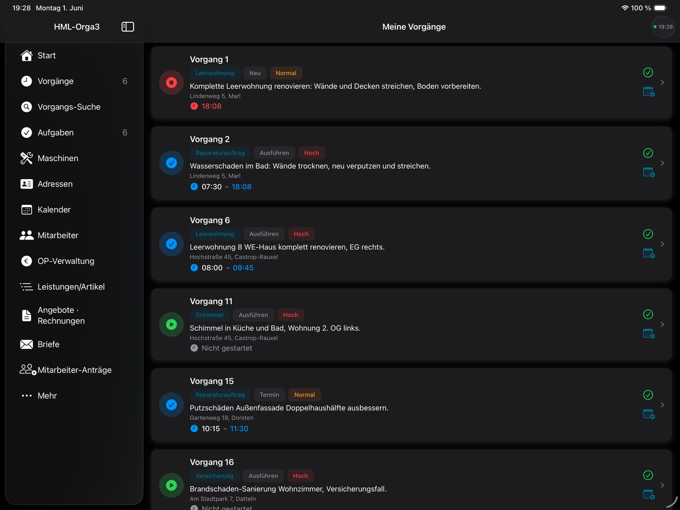 Vorgänge auf dem iPad
