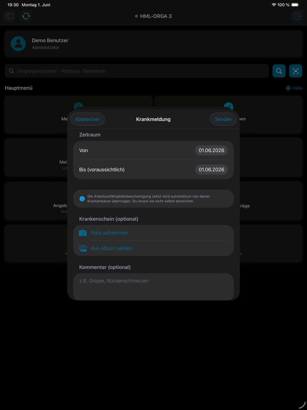 Krankmeldung iPad