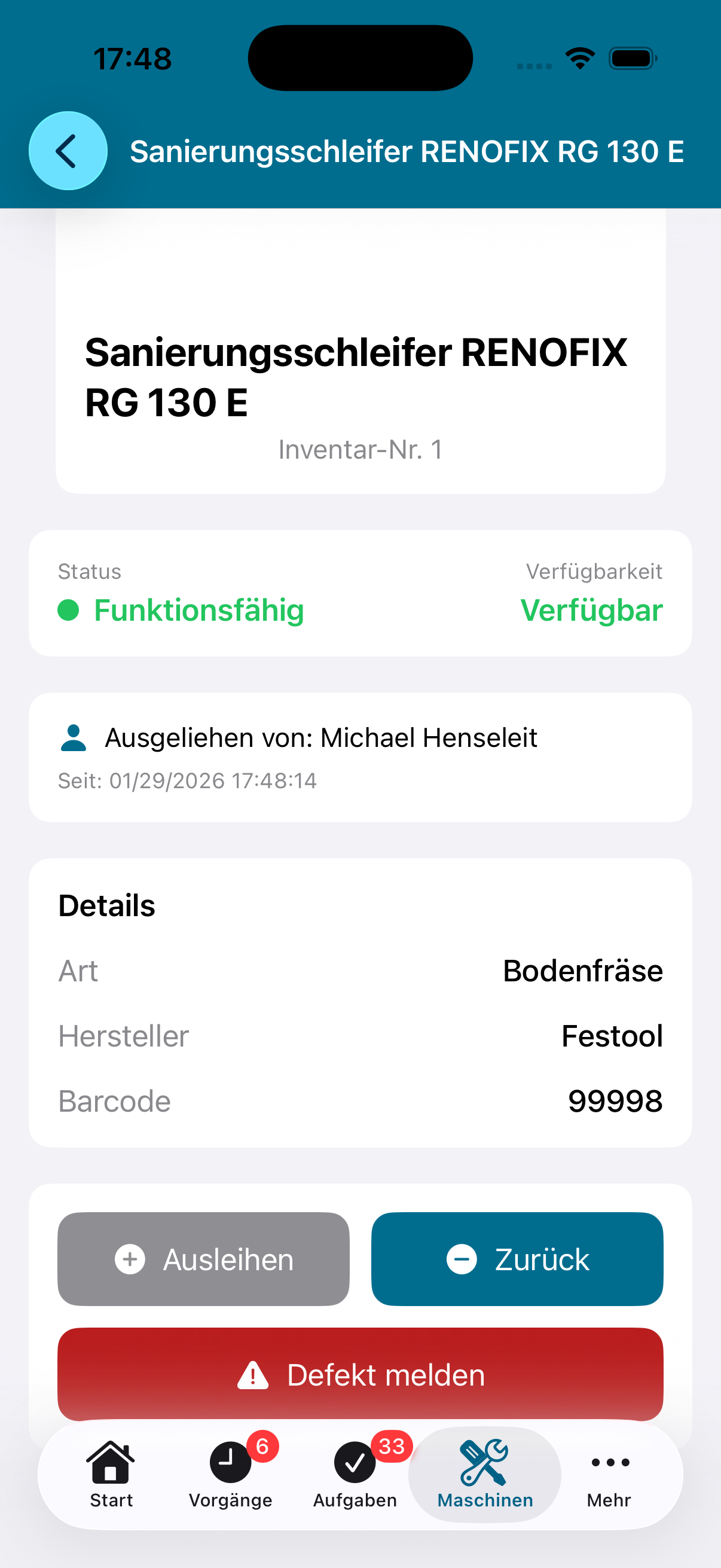 Ausgeliehen Status