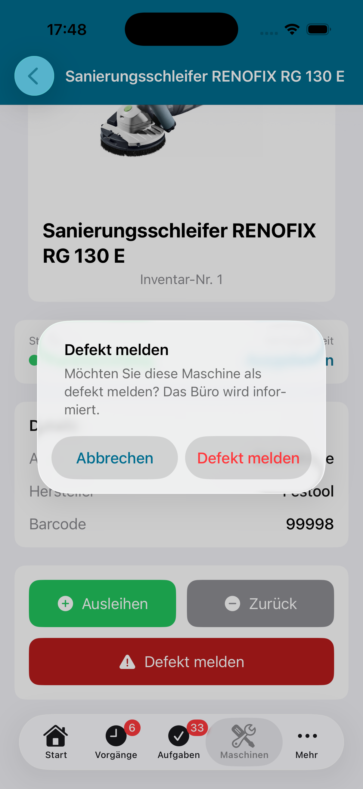 Defekt melden