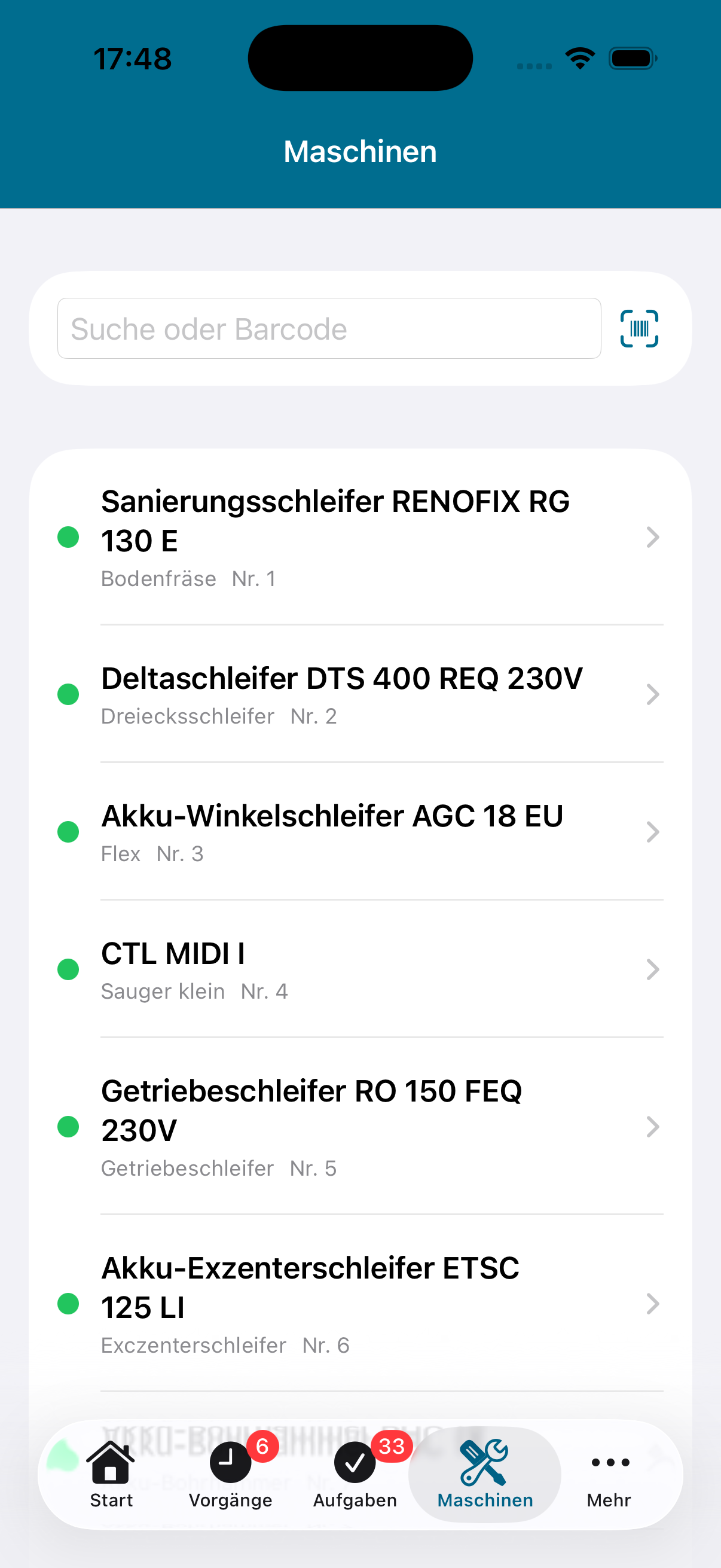 Maschinen-Liste