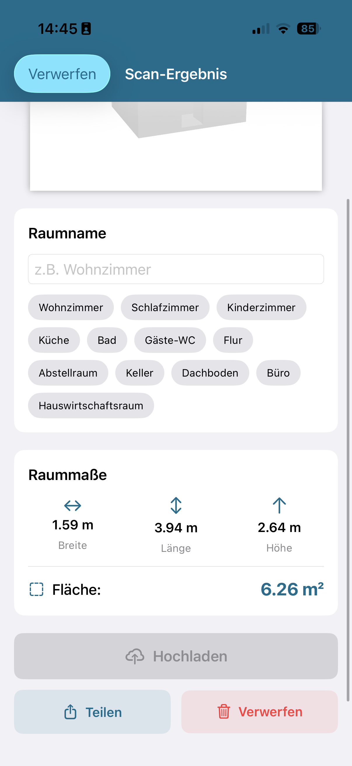 Raummasse + Hochladen