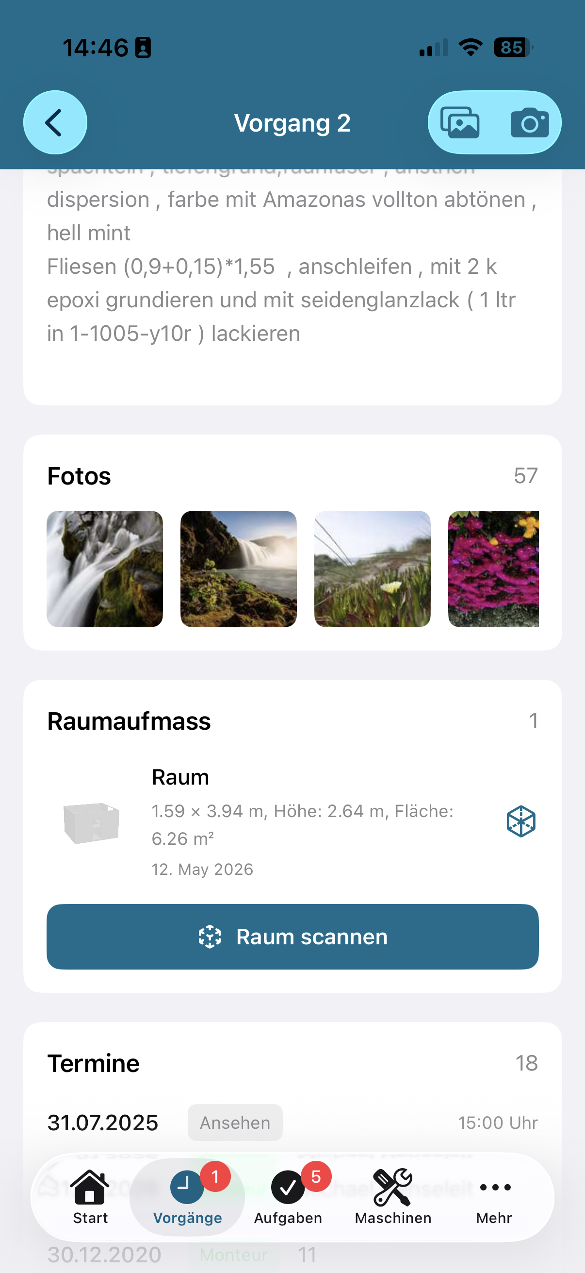 Raumaufmass im Vorgang